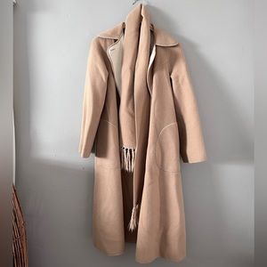 Beige wool coat, hat and scarf set